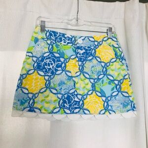 Lilly Pulitzer Skort Size 2 Multicolor Floral Print Scalloped Hem Cotton Blend